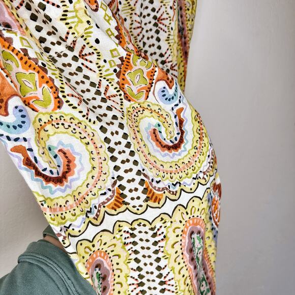 Zara Linen Blend Paisley Mandala Floral Print Wide Leg Ankle Flare Pants XXL - Picture 11 of 16